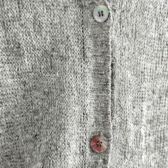 Eileen Fisher XL Gray Open Knit Button Front Cardigan 3/4 Sleeve Linen Blend NEW - Picture 9 of 10